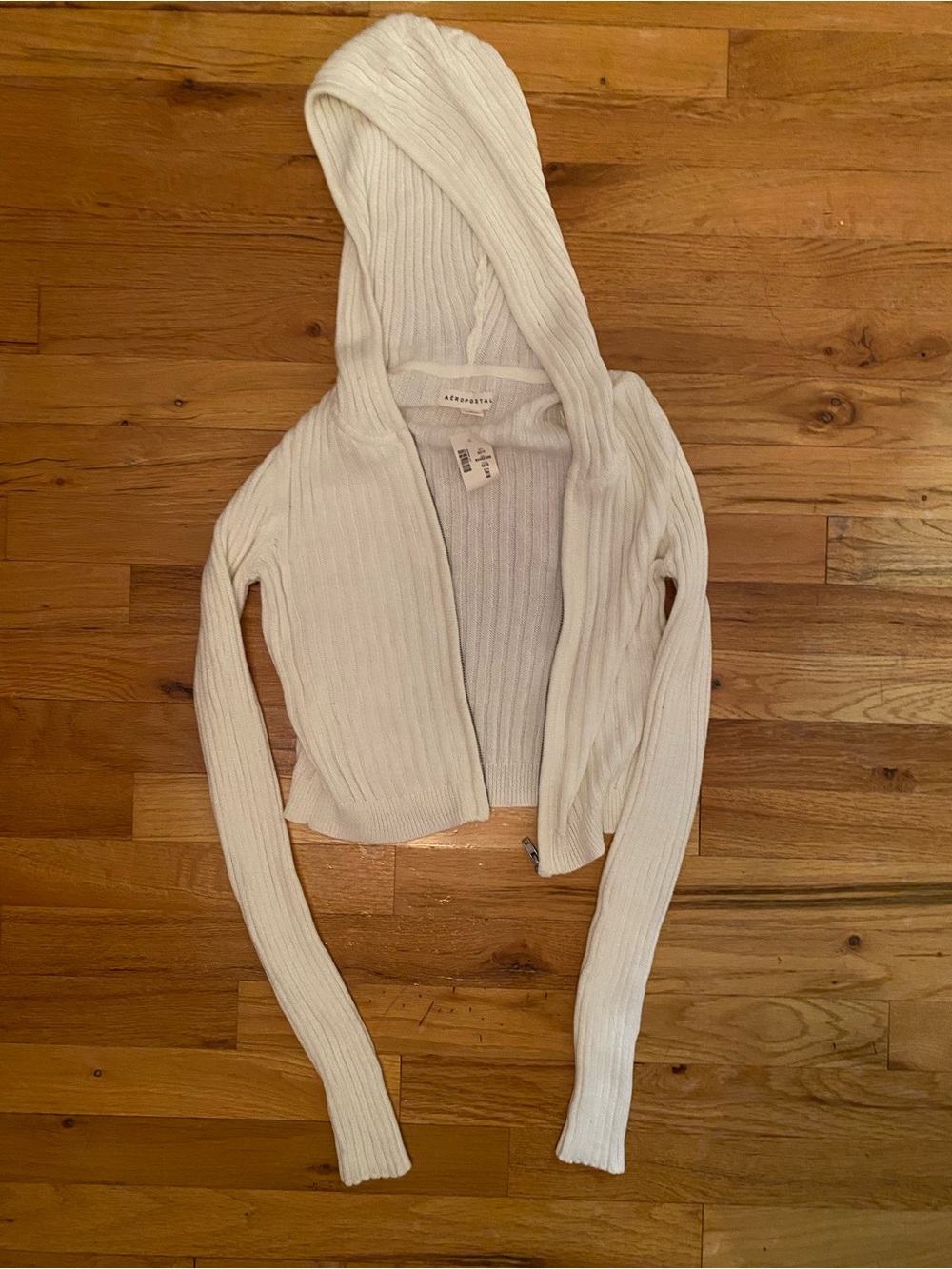 Aeropostale Cream Ribbed Hooded Zip Cardigan